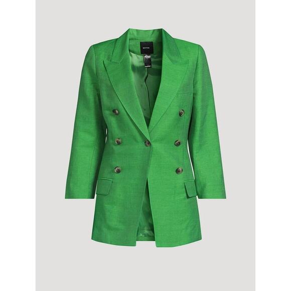 Smythe NWT Linen Silk Crop Sleeve Kelly Green Blazer Jacket Size 0 - Picture 2 of 9